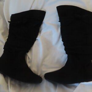 Wild Diva NEW Black Suede Flat Heel Slouch Knee Boot Women Size 7.5W